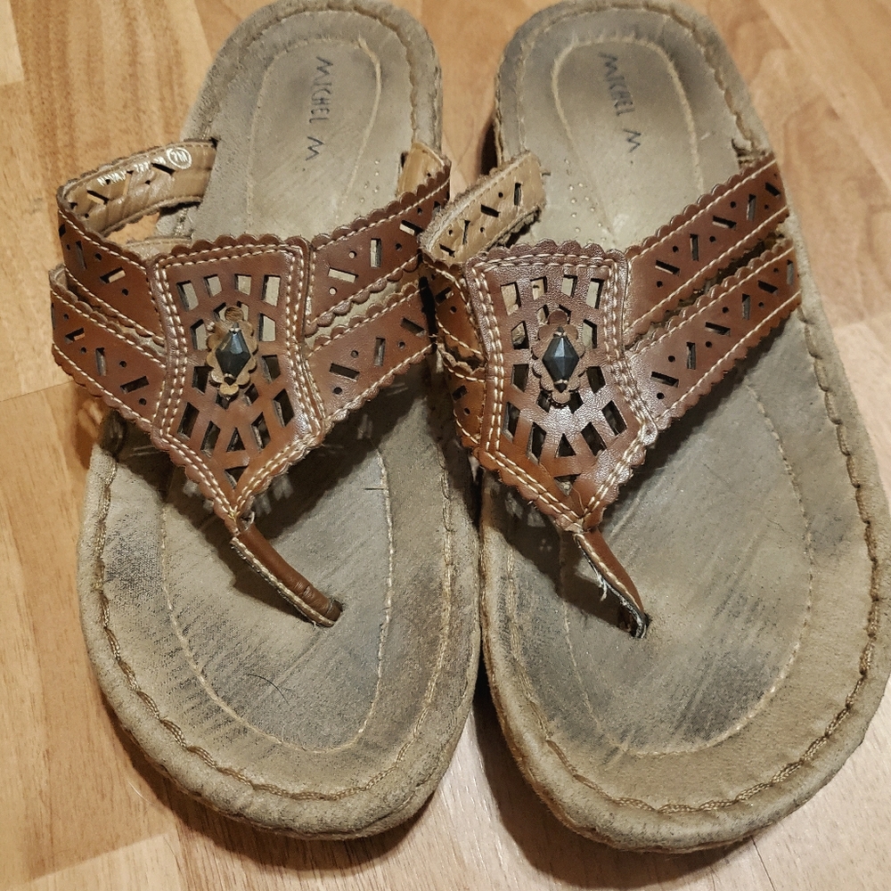 Michel M Brown Leather Sandal